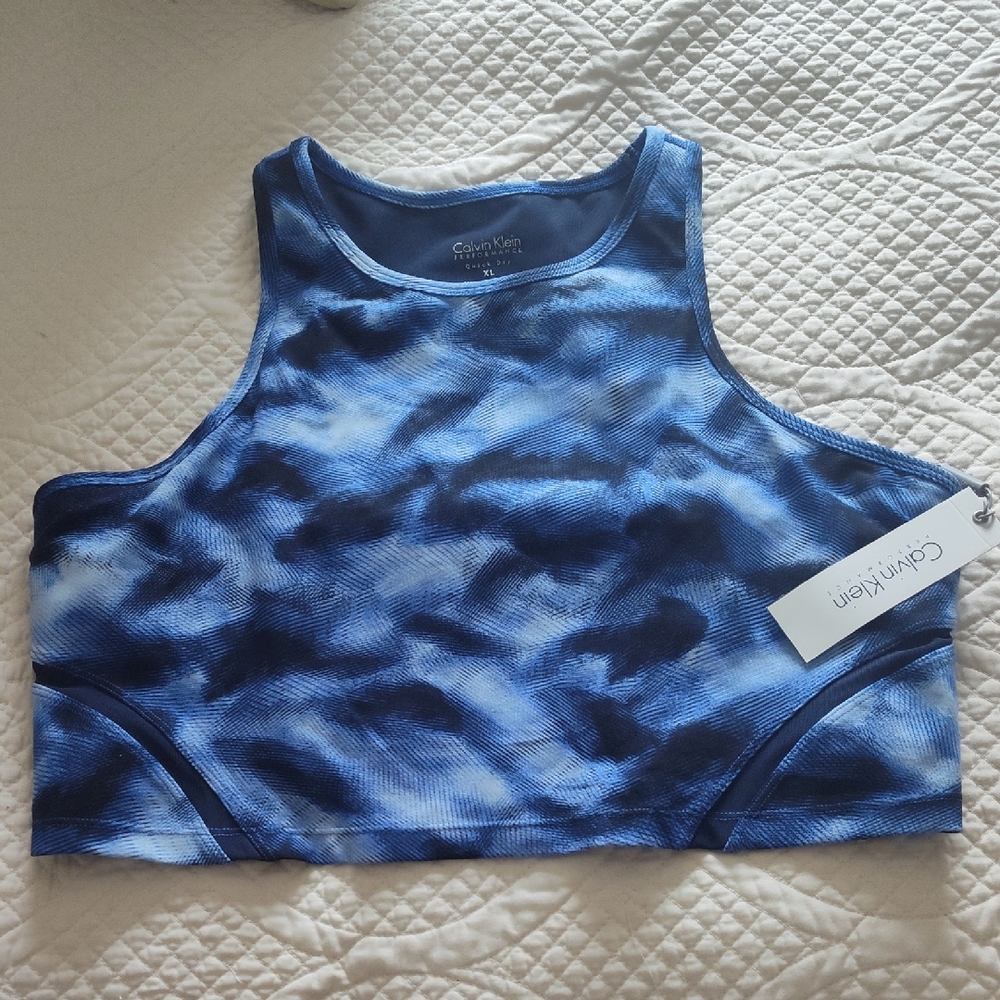 Calvin Klein Navy and White Patterned Sports Bra